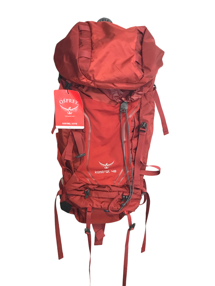 kestral osprey backpack with frame red and gray Kestrel 58 Sports Basement a front compartment made of stretchy mesh and a sleeping bag compartment that is separated from the main compartment with a zipper Osprey Kestrel 48 Red M/L