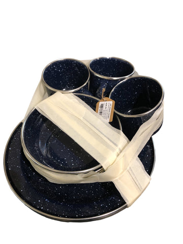 Jeff Lebowski Designs Speckled Enamel Camp Dining Set Blue
