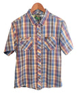 Hippy Tree Mens Button Down Short Sleeve Blue, Tan, Clay Red Medium