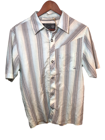 Prana Mens Button Down Short Sleeve Shirt Muted Blue Medium