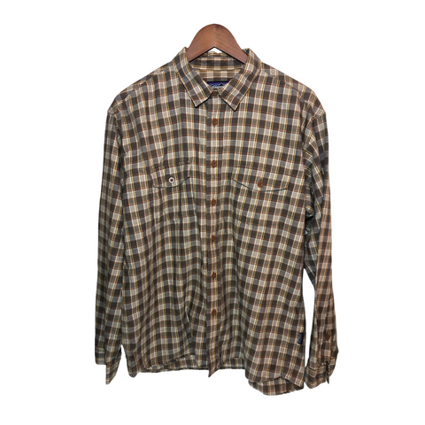 Patagonia Mens Long-Sleeved Flannel Shirt Tan Plaid Large