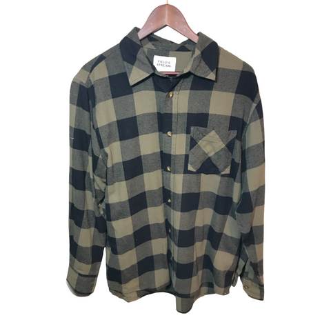 Field and Stream Flannel Shirt Green, Black Large