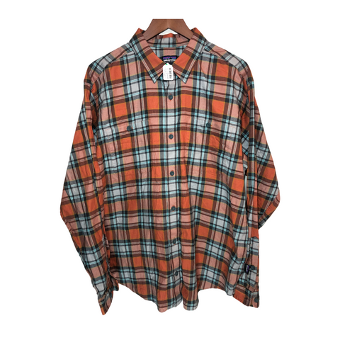 Patagonia Mens Long-Sleeved Flannel Shirt Orange Plaid Large
