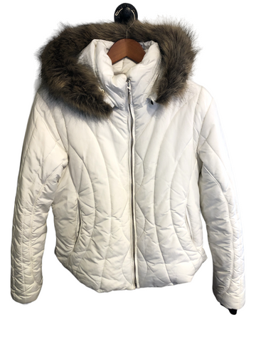 Obermeyer Ski Jacket with Faux Fur Hood White Large