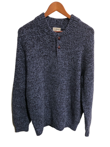 L.L. Bean Lambs Wool Henley Sweater Blue L-Tall