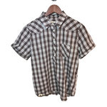 Western Aloha Palaka Popover Short Sleeve Shirt Brown Medium