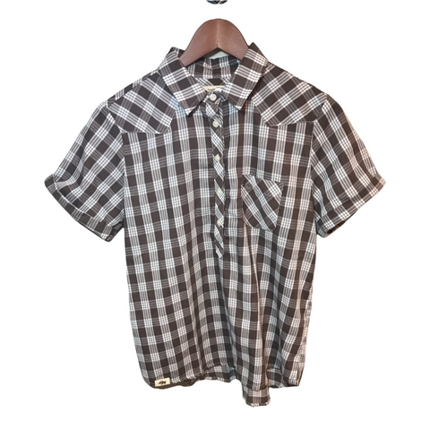 Western Aloha Palaka Popover Short Sleeve Shirt Brown Medium